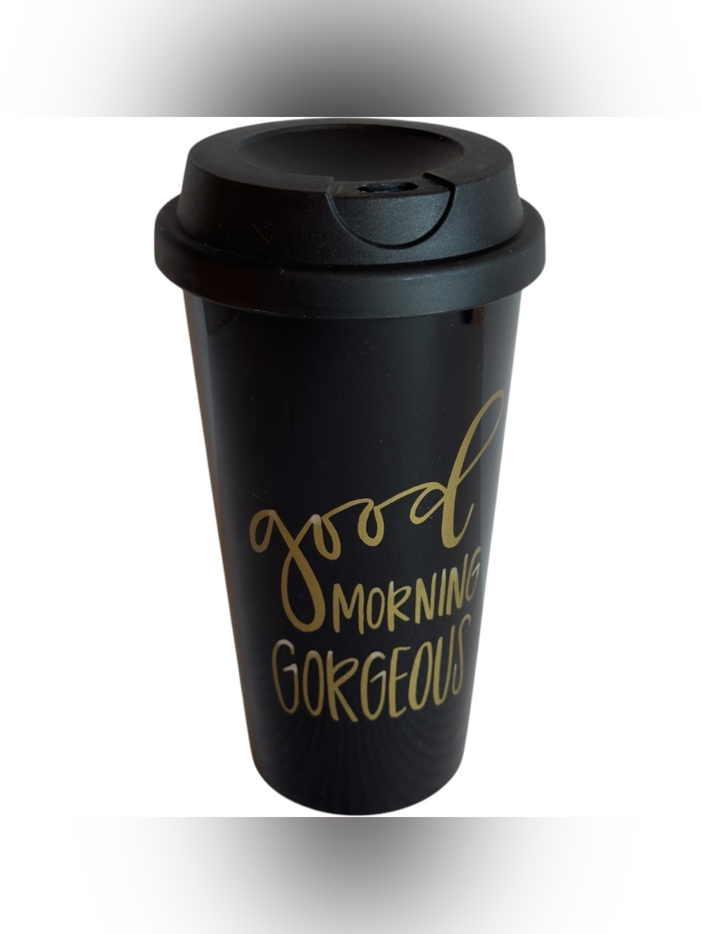16oz Tumbler Travel Coffee Mug Portable Cup Good Morning Gorgeous Black Gold